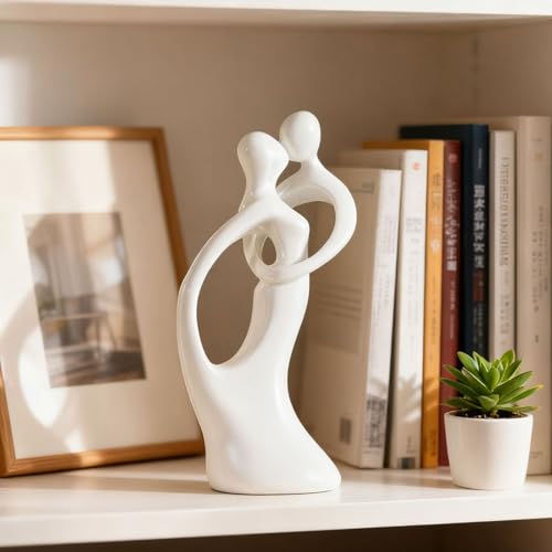 Modern Abstract Couple Statue, Kissing Lovers Sculpture Figurine for Home Decor Living Room Bedroom Bookshelf Office, Gift for Wedding Anniversaries, Love Decor Ornament for Valentines - Style A-White - style: Style A-White