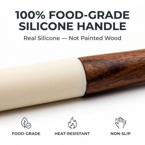 DI ORO Wooden Kitchen Utensil Set - 5-Piece Wooden Spoon & Spatula Set - Nonstick Cookware Safe Teak Wood Cooking Utensils - Heat-Resistant Kitchen Utensils Set with Silicone Handles (Cream) - color: Cream
