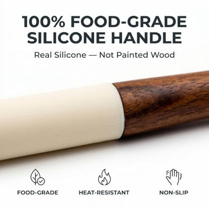 DI ORO Wooden Kitchen Utensil Set - 5-Piece Wooden Spoon & Spatula Set - Nonstick Cookware Safe Teak Wood Cooking Utensils - Heat-Resistant Kitchen Utensils Set with Silicone Handles (Cream) - color: Cream