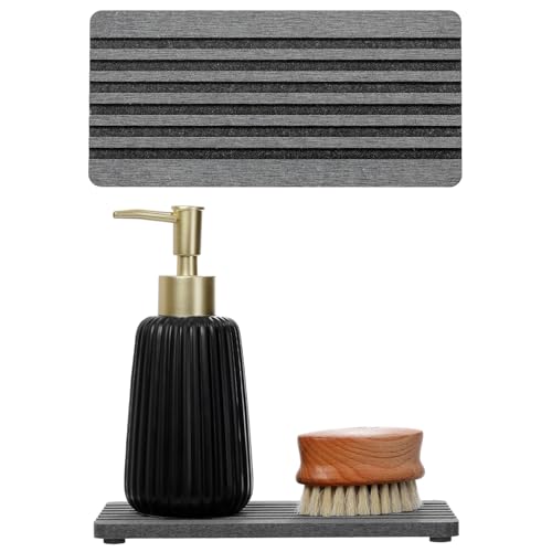 2PCS Diatomite Quick Stone Drying Tray Mat For Bathroom & Kitchen Counter, Instant Dry Water Absorbent Drink Bar Coaster,Vanity Sink Caddy Organizer,Dish Soap Sponge Holders, Charcoal,8"x3.8" - color: 2pc - 8"x 3.8" - Charcoal Gray
