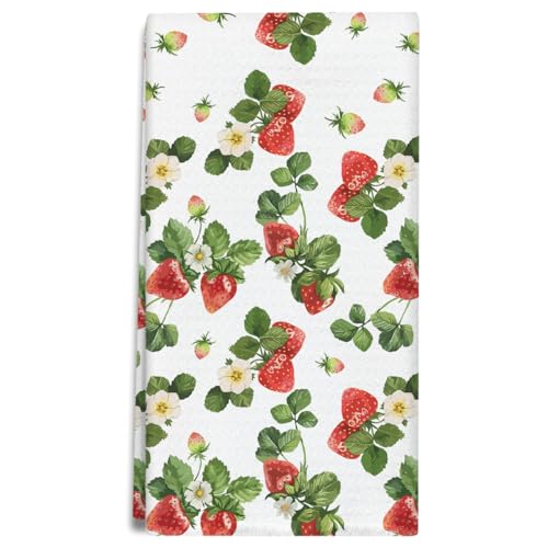 Strawberry Kitchen Towels and Dishcloths, Farmhouse Decorative Hand Towel Drying Cloth for Bathroom Baking, Housewarming Gift for Friend, Woman, Hostess, 16x24 Inches -12 - color: Strawberry