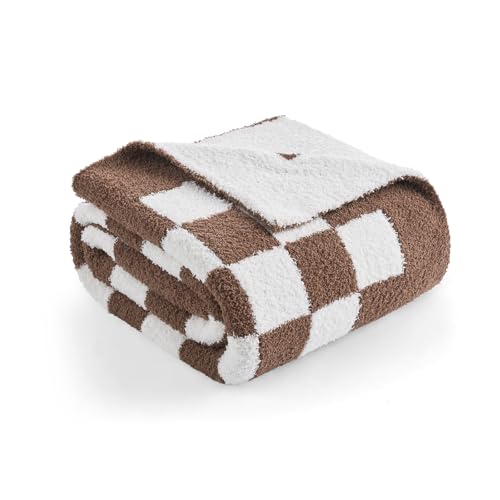 Snuggle Sac Checkered Throw Blanket for Couch, Super Soft, Cozy Warm Knit Blankets, Reversible Plaid Fluffy Throws for Sofa, Bed, Checkered Brown, 50x60 Inches - color: Checkered Brown, size: Throw(50"x 60")
