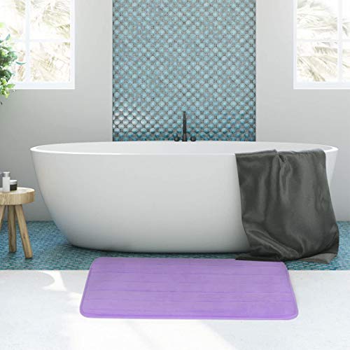 Memory Foam Bathroom Rugs 2 Piece Bath Mat Set Soft Non-Slip and Absorbent Microfiber Bath Rug and U-Shaped Toilet Mat 32"x20"+24"x 20", Purple