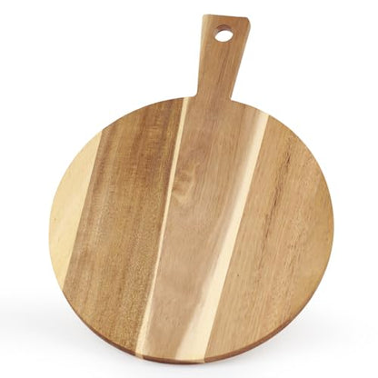Acacia Round Cutting Boards, 12 Inch Wood Round Cutting Boards with Handle, Acacia Pizza Cutting Board for Bread, Meat