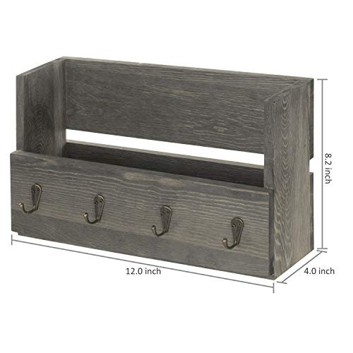 MyGift Rustic Gray Wood Entryway Hanging Mail and Key Holder for Wall, Decorative Letters Bills and Mail Sorter Organizer with 4 Hooks