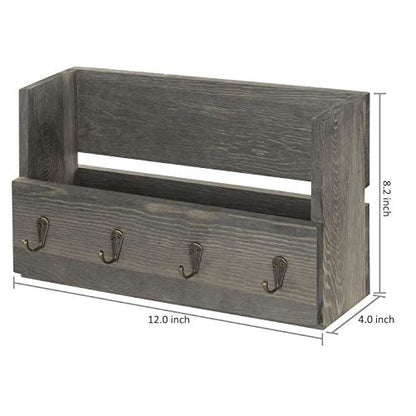 MyGift Rustic Gray Wood Entryway Hanging Mail and Key Holder for Wall, Decorative Letters Bills and Mail Sorter Organizer with 4 Hooks