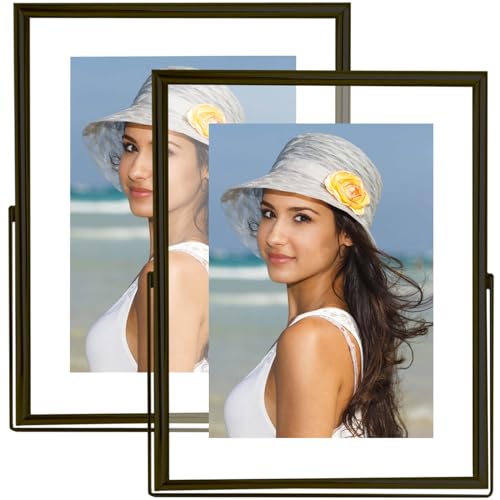 5x7 Floating Picture Frames Set of 2, Made of Metal and Double Real Glass, for Photo Size up to 7x9, Tabletop Display Home or Wedding Decoration (Vertical Black) - color: Black (Vertical), size: 7x9 for 5x7 (2 Pcs)
