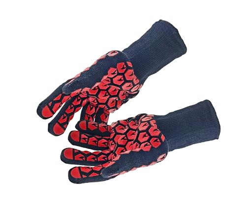 J H Heat Resistant Oven Glove:EN407 Certified 932 °F, 2 Layers Silicone Coating, Oven Mitts for Cooking, Kitchen, Fireplace,Camping, Grilling (Black/Red, Regular Cuff (Upgrade Comfortable FIT)) - color: Black/Red, size: Regular Cuff (UPGRADE COMFORTABLE F