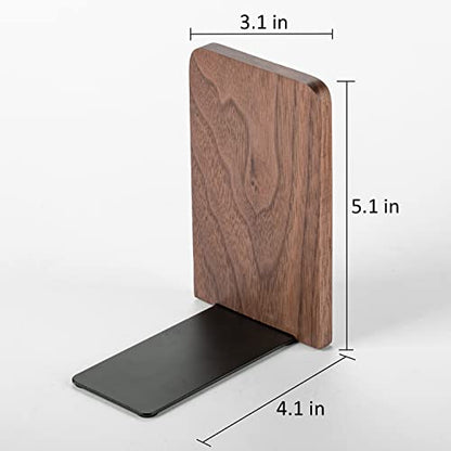 muso wood Walnut Book Ends for Shelves, 1 Pair | Non-Slip Bookends, Heavy Duty Wooden Bookend, Suitable for Books & Movies Storage - color: Walnut-1 Pair