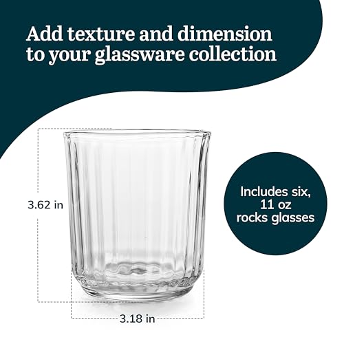 Libbey Paneled Double Old Fashioned Glasses, 11.2 Oz Fine Ribbed Line Whiskey Drinking Glasses, Dishwasher Safe Rocks Glass Set for Spirits, Cocktails - color: Paneled DOF