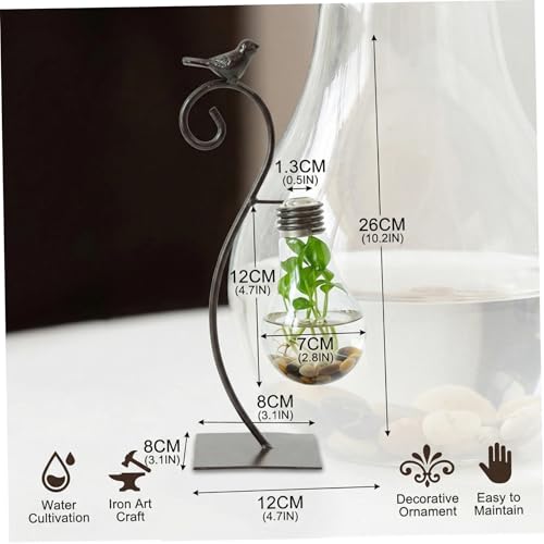 Hydroponic Vase, Retro Tabletop Plant Propagation with Metal Holder, Air Planter Plastic Bulb Vase for Home Garden Office Decoration