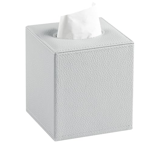 PU Leather Tissue Box Cover Square Tissue Box Holder, Grey | Magnetic Closure, Decorative Tissue Holder for Bathroom Bedroom Office - color: Grey