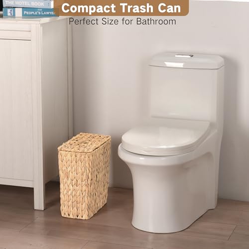 iEGrow Wicker Trash Can, Bathroom Trash Can with Lid, 3 Gallon Natural Water Hyacinth Waste Basket with Removable Liner, for Bedroom, Living Room, Toilet, Under Sink - color: Brown, size: Square