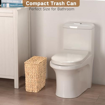 iEGrow Wicker Trash Can, Bathroom Trash Can with Lid, 3 Gallon Natural Water Hyacinth Waste Basket with Removable Liner, for Bedroom, Living Room, Toilet, Under Sink - color: Brown, size: Square