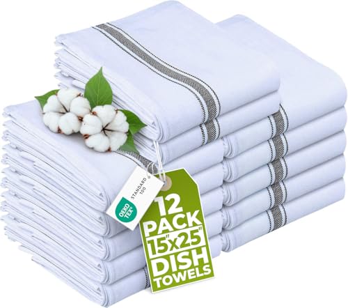 Utopia Towels Black Dish Towels [12 Pack - 15 x 25 In]100% Ring Spun Cotton | Highly Absorbent & Reusable Cleaning Bar, Tea, Kitchen and Dishcloths Set - 200 GSM - color: Black