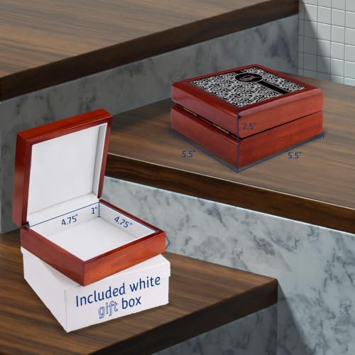 3dRose Letter B Personal Monogrammed Damask Pattern-Personalized Initial Jewelry Box 7 x 7 inch with 4 inch tile