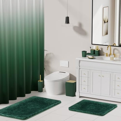 XLHOMO Bathroom Set - Dark Green Bathroom Sets with Shower Curtain and Rugs, 24PCS Shower Curtain Set with Hooks, Soap Dispenser, Soap Dish, Toilet Brush Holder and Trash Can for Housewarming - color: Dark Green and Gold, size: Bathroom Set+Shower Curtain