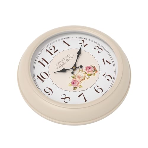 Abdurey Sweet French Decorative Wall Clock,Creamy White Rose Style | Battery Operated Silent Decor Wall Clocks for Living Room, farmhouse, Bedroom, Bathroom, Dining Room 11.5"