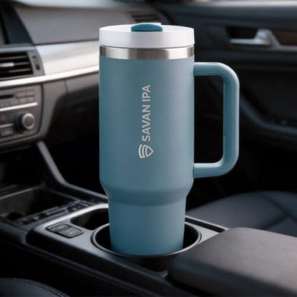 Insulated Tumbler, Blue, 40 oz | Handle and Straw, Stainless Steel Vacuum Travel Mug, Leak Resistant Lid, Fits Car Cup Holder - color: Baby Blue, size: 40 oz