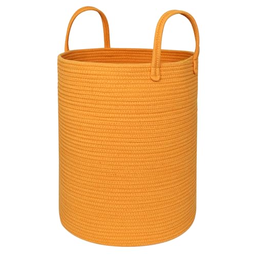 Large Orange Laundry Basket, 15"x18" Tall Blanket Storage Living Room, XL Cotton Rope Toy Bin for Organizing, Wicker Woven Baby Nursery Laundry Hamper with Handle, Orange Room Decor Aesthetic - color: Orange, size: 15"D x 18"H