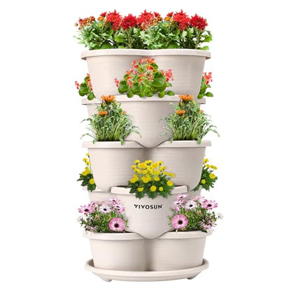 VIVOSUN 5 Tier Vertical Gardening Stackable Planter for Flowers, Ivory | Planter for Herbs, Vegetable - size: 1 Pack