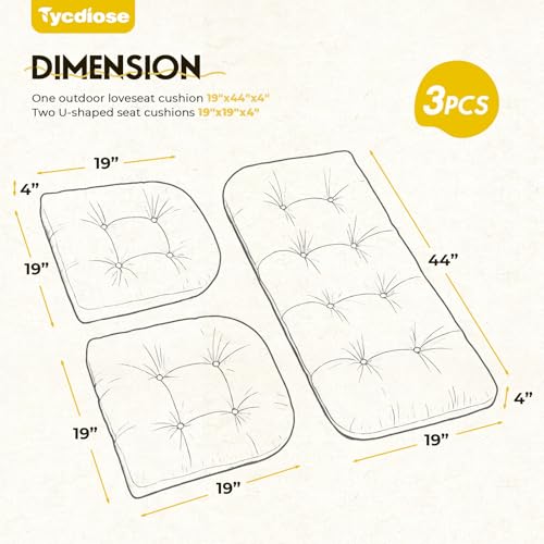 All Weather 3 Pieces Wicker Chair Cushions, Waterproof Outdoor Wicker Chair Cushion for Patio Furniture Loveseat Settee Bench, 1 Loveseat and 2 U-Shaped Thickened Cushions, Yellow - color: Yellow