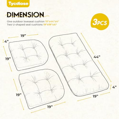 All Weather 3 Pieces Wicker Chair Cushions, Waterproof Outdoor Wicker Chair Cushion for Patio Furniture Loveseat Settee Bench, 1 Loveseat and 2 U-Shaped Thickened Cushions, Yellow - color: Yellow