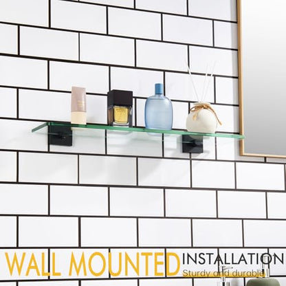 KOKOSIRI Bathroom Shelves Wall Mount Tempered Glass Floating Shelf 20-Inch Kitchen Hanging Rack Shower Storage, 2 Pack Black Stainless Steel B1107BK-L20-P2 - color: Matte Black, size: 20-Inch(2 Pack)