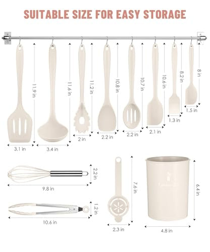 Khaki Kitchen Utensils Set-12 Pieces Silicone Cooking Utensils Set | Dishwasher Safe 392°F Heat Resistant Spatula Set Kitchen Utensil Set for Nonstick Cookware,Best Kitchen Tools with Holder - color: Khaki