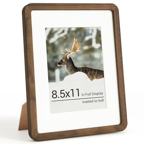 RICHFOCUS 8.5x11 Picture Frame, Solid Walnut Wood Photo Frame with Double Tenon Rounded Corner & Chamfered Curved Edge, 8.5 by 11 Wooden Frame Matted to 6x8 Photos, Diploma Certificate Document Frame - color: Walnut, size: 8.5x11