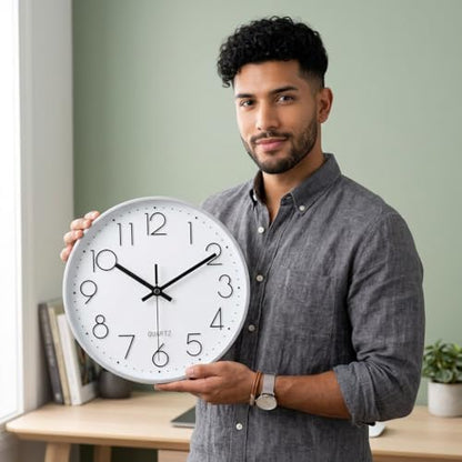 10 Inch Silver Wall Clock Battery Operated Silent & Non-Ticking Wall Clock for Home Office Bathroom - color: Silver, size: 10 Inch