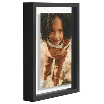 Americanflat 5x7 Floating Picture Frame 2-Pack - Metal - Black | Photo floats between two shatter-resistant glass panels, also fits a 4x6 photo with a floating border