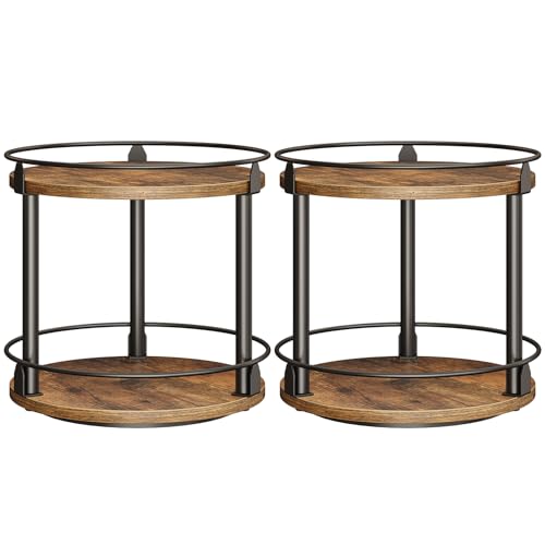 Spice Rack, Set of 2 Lazy Susan Organizer, 2-Tier Turntable Organizer, Rotating Spice Rack Organizer For Cabinet, Compact and Versatile, for Kitchen Countertop, Rustic Brown SR22L2BR - color: Rustic Brown + Black, size: 10.2" x 10.2" x 11"