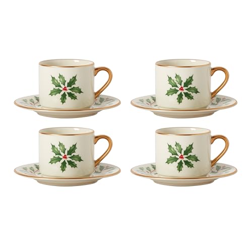 Lenox 894178 Holiday 4-Piece Espresso Cup & Saucer Set, Christmas Dinnerware, Hosting - style: Espresso Cup & Saucer Set