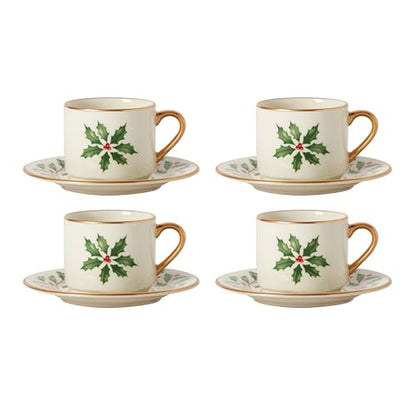 Lenox 894178 Holiday 4-Piece Espresso Cup & Saucer Set, Christmas Dinnerware, Hosting - style: Espresso Cup & Saucer Set