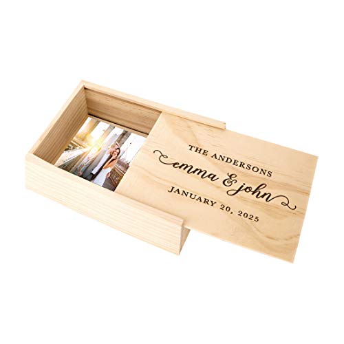Koyal Wholesale Custom Engraved Wedding Keepsake Box, 4 x 6 -inch, Custom Couple Last Names, Name and Date, Natural Wood - color: Couples Last Name