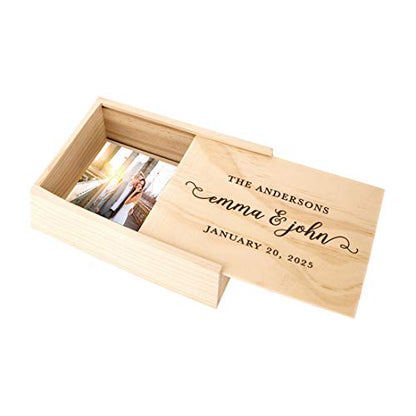 Koyal Wholesale Custom Engraved Wedding Keepsake Box, 4 x 6 -inch, Custom Couple Last Names, Name and Date, Natural Wood - color: Couples Last Name