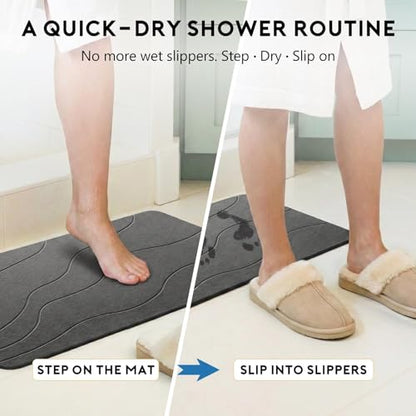 Stone Bath Mat, Quick-Dry Diatomaceous Earth Shower Mat, Absorbent Bathroom Mat for Shower/Tub Exit, New Apartment Essential & Housewarming Gift, 23.5" x 15.5" Dark Gray Wave - color: Dark Gray-wave