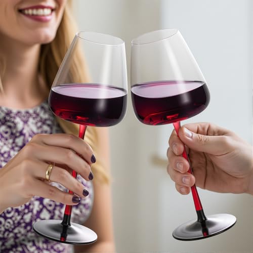 KAMMAK Crystal Red Wine Glasses Set of 2, 11.49 oz Stemmed Glasses, XY019 | Hand Blown, Bordeaux Wine Glasses, Thin Rim & Long Stem, Red & White, Daily Use, Wedding or Birthday Gift for Women - size: 8KPDSXY019