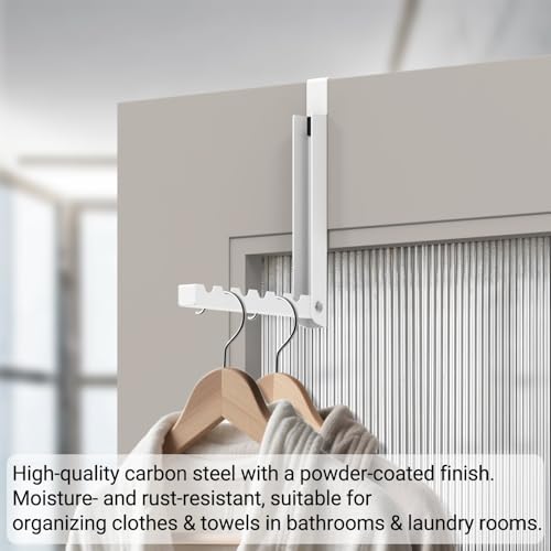 2 Pack Over The Door Hooks, 6 Hooks Foldable Door Hanger Clothes Drying Rack, Portable Space Saving Organizer for Entryway Bedroom Laundry Room Travel, White