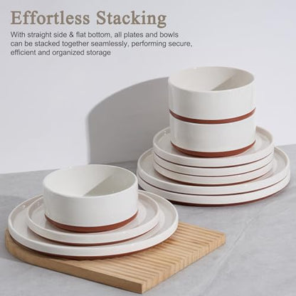 LIANYU 24 Pieces Porcelain Dinnerware Sets, Premium Plates and Bowls Set | High-Fired Ceramic Dishes Set for 8, Chip & Scratch Resistant, Microwave Dishwasher Safe, White - color: Cloud White