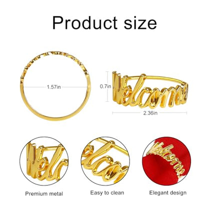wonlex Gold Napkin Rings Set of 12, Modern Themed Napkin Ring Buckles Simple Alphabet Napkin Rings Serviette Napkin Holder for Family Gatherings Dinner Engagement Party Banquet Table Decor(Welcome) - style: Welcome