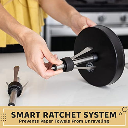 Heavy-Duty Stainless Steel Paper Towel Holder - Easy One-Handed Tear with Suction Cups - Modern Weighted Standing Countertop Dispenser for Kitchen - Holds All Paper Towel Rolls, Black - color: Black
