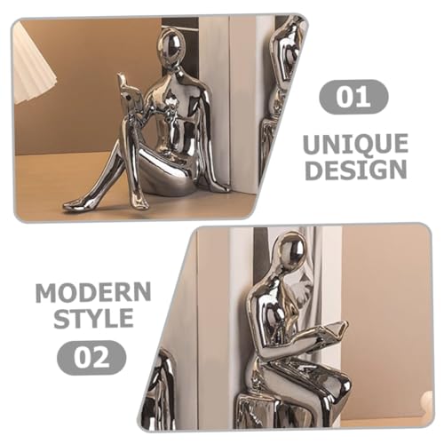 Alipis Unique Reader Statue Bookends Abstract Art Sculpture for Desk Decor Ceramic Bookends for Office and Home
