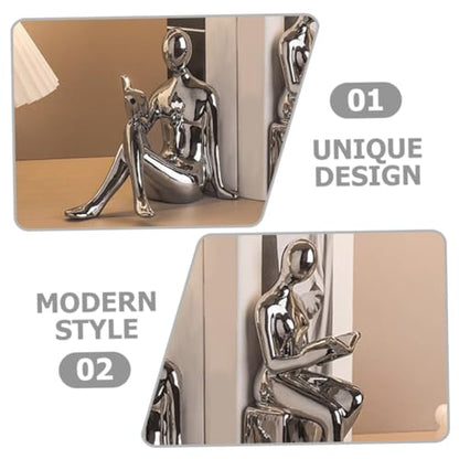 Alipis Unique Reader Statue Bookends Abstract Art Sculpture for Desk Decor Ceramic Bookends for Office and Home