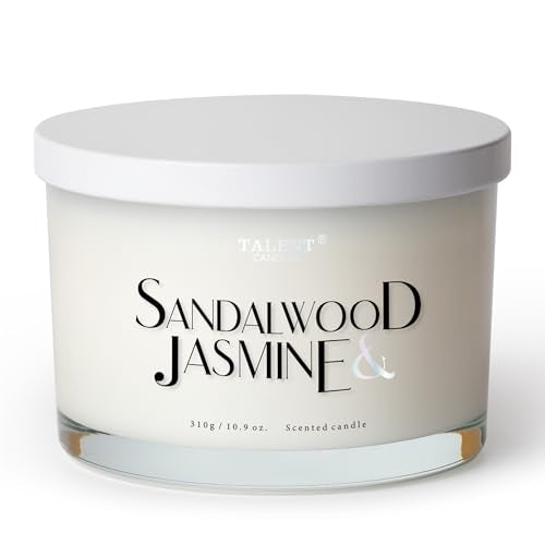 Scented Candle, Talent Candles for Home Scented, 3 Wicks Soy Candles, Candle Gifts for Women & Men, Contemporary Jar Candles, 25 hrs Burn, 10.9oz Sandalwood & Jasmine, TCGG8100A