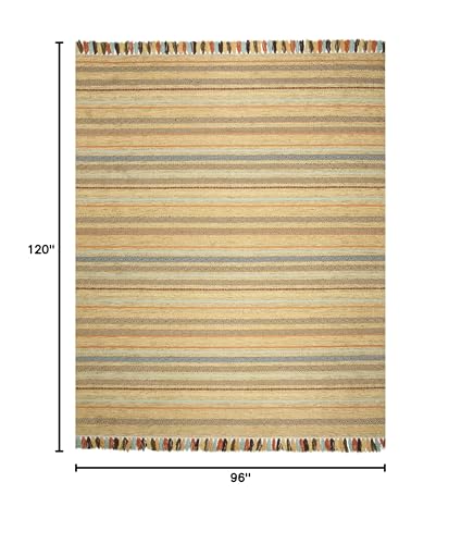 SAFAVIEH Area Rug 8x10 - Montauk Collection - Large - Green & Multi, Handmade Cotton, Boho Stripe Fringe Design, Ideal for Living Room, Bedroom, Office, Dining Space (MTK901G) - color: Green/Multi, size: 8' x 10' (Rectangular)