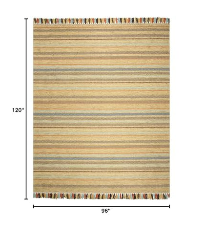 SAFAVIEH Area Rug 8x10 - Montauk Collection - Large - Green & Multi, Handmade Cotton, Boho Stripe Fringe Design, Ideal for Living Room, Bedroom, Office, Dining Space (MTK901G) - color: Green/Multi, size: 8' x 10' (Rectangular)