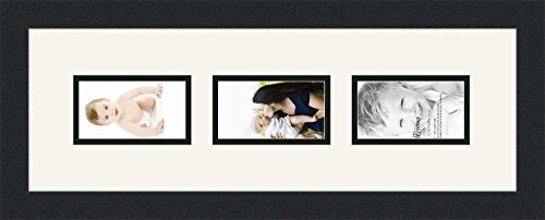 ArtToFrames Collage Photo Frame Double Mat with 3-3x5 Openings and Satin Black Frame - color: Fabric White, size: 3 - 3x5