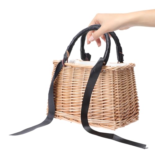 Sewroro Rattan Woven Flower Basket, Small Decorative Storage Basket with Handle for Home Garden Use 10. 8 Inch (black) - color: Black